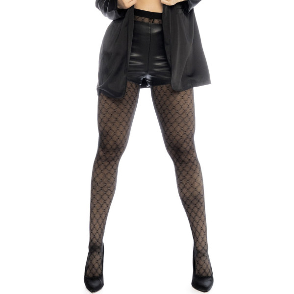 Collant résille noire transparent imprimé 